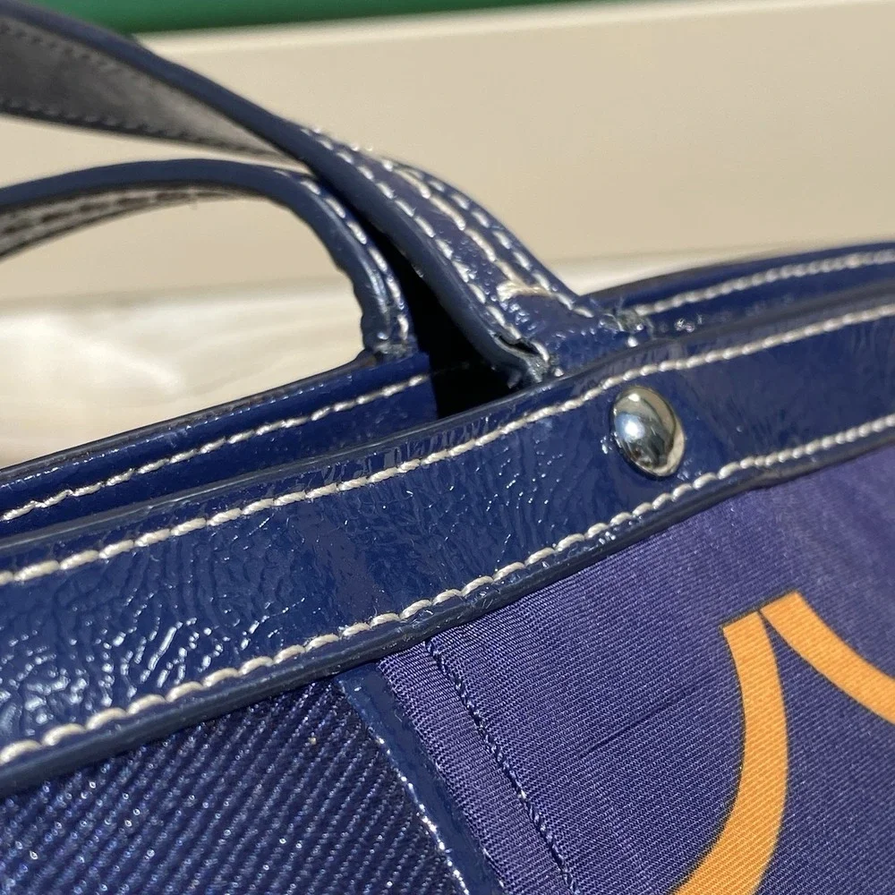 Coach Signature Stripe Linear Signature Tote Navy Multi Patent Trim F23908